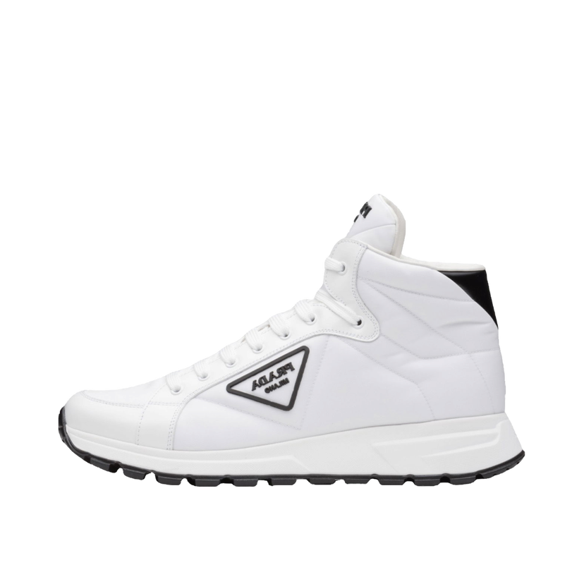 Tenisky a topánky Prada PRAX 01 High Top Re-Nylon and Brushed Leather White Black Biela | 4T3592_3LF5_F0964