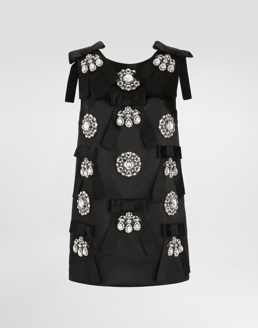 Šaty Dolce & Gabbana Dolce & Gabbana Jewel and Bow Embellished Shift Dress Čierna | F60E9ZGDDIJS8400