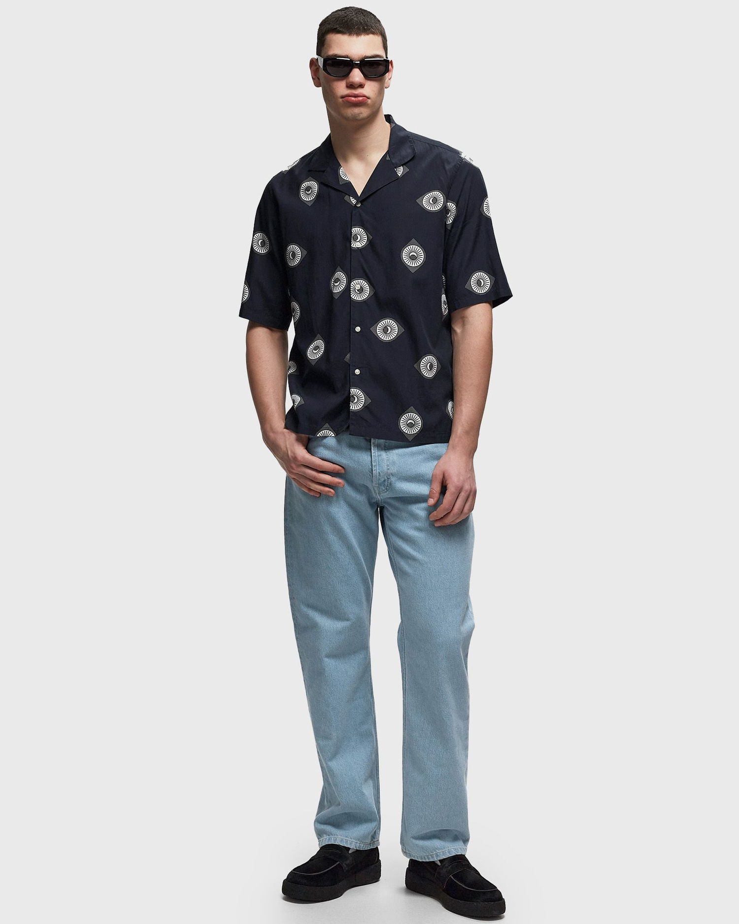 Košeľa Officine Générale EREN SS ITL CLY CO EYES PRINT Čierna | S24MSHI028, 1