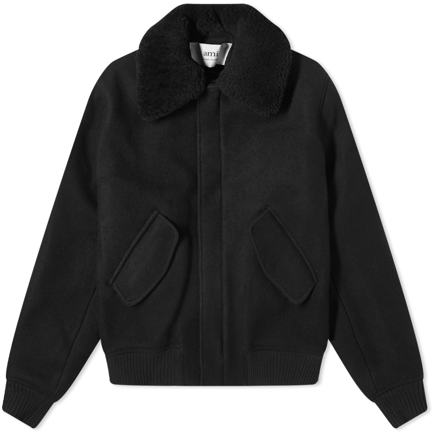 Bunda AMI Shearling Collar Wool Jacket Čierna | UJK010-WV0020-001, 0