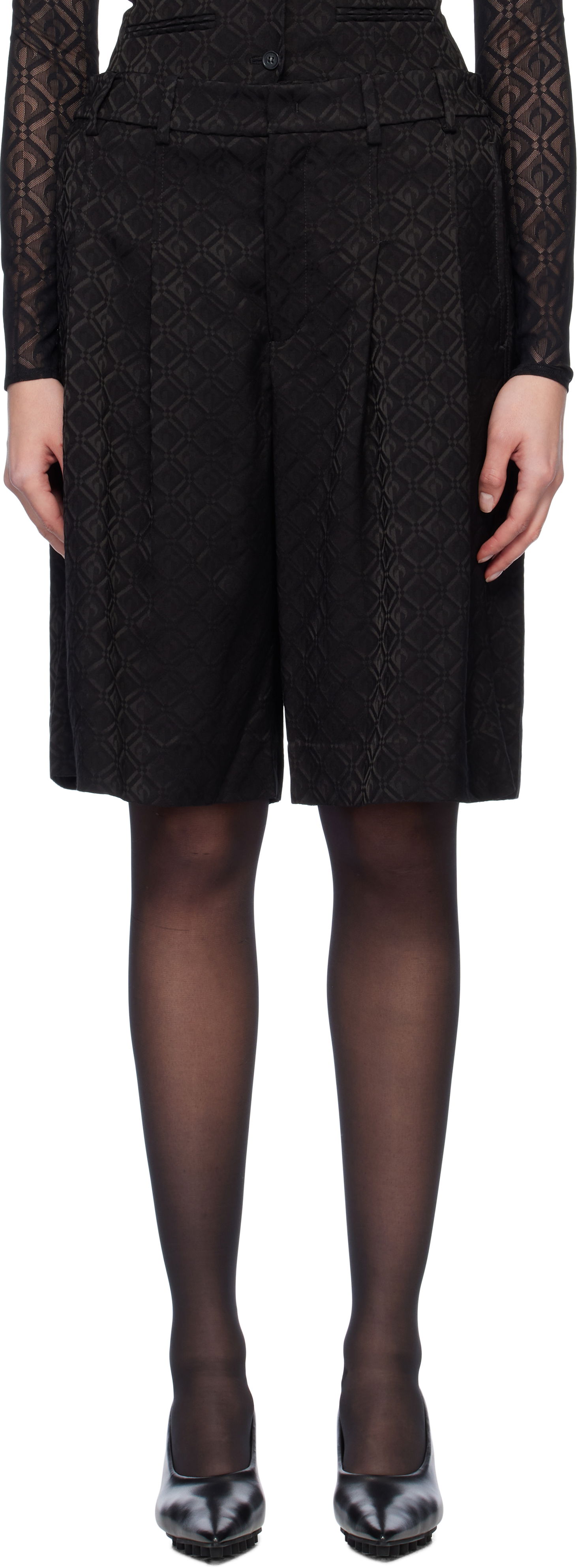 Šortky Marine Serre Marine Serre Moon Diamond Jacquard Tailored Shorts Čierna | MSH010A, 0