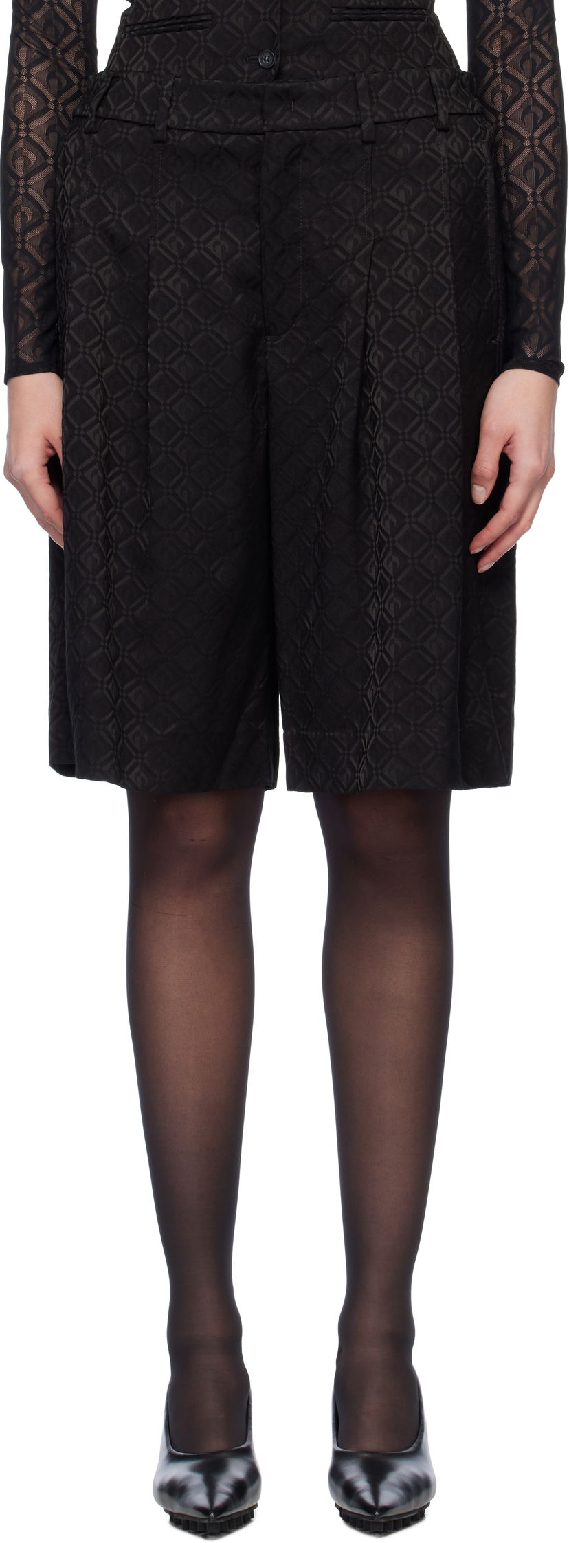 Šortky Marine Serre Marine Serre Moon Diamond Jacquard Tailored Shorts Čierna | MSH010A