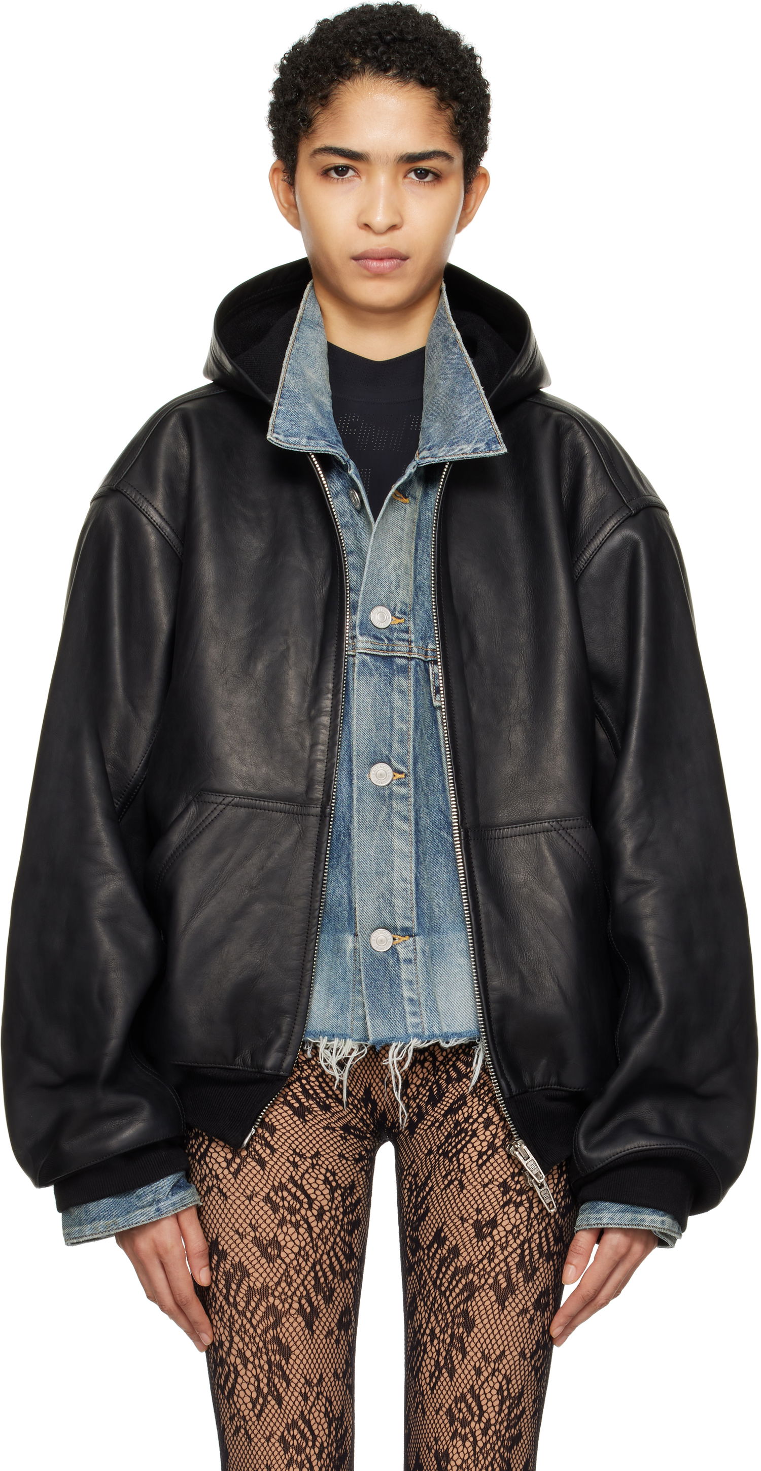 Bomber bunda Balenciaga Lined Zip-Up Leather Jacket Čierna | 790311 TQS14, 0