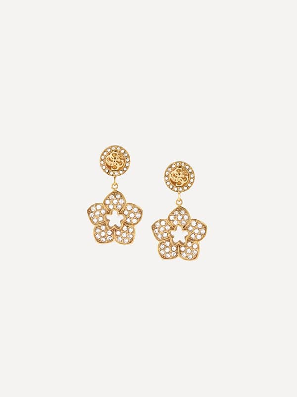 Náušnice GUESS Gold-Tone & Crystal Flower Drop Earrings Metalická | JUBE04471JW, 0