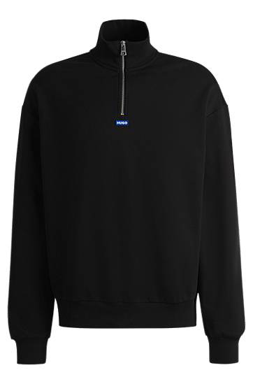 Mikina BOSS HUGO Cotton-Terry Sweatshirt with Zip Closure and Logo Čierna | 50522367, 0