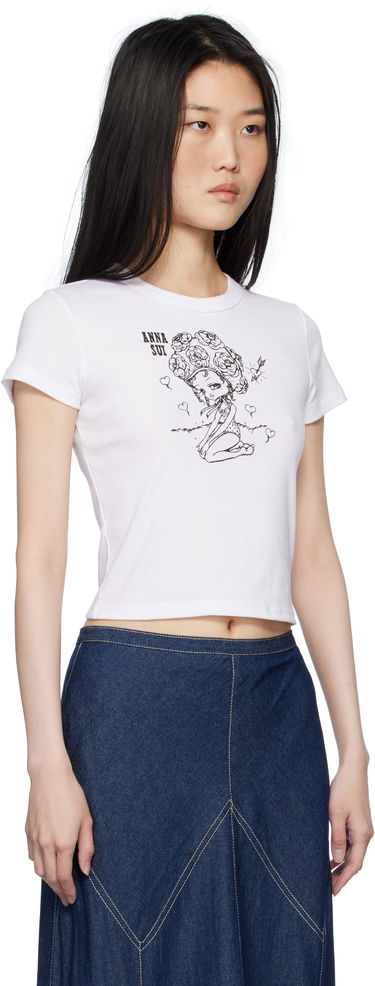 Crop Top Anna Sui Crewneck Beach Girl Graphic Cropped T-Shirt Biela | T1025B1, 1