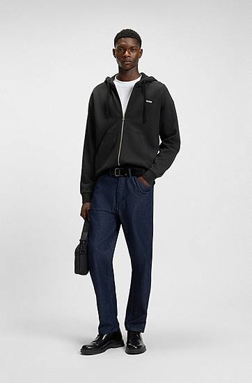 Mikina BOSS Relaxed-Fit Cotton Terry Zip-Up Hoodie Čierna | 50548651, 1