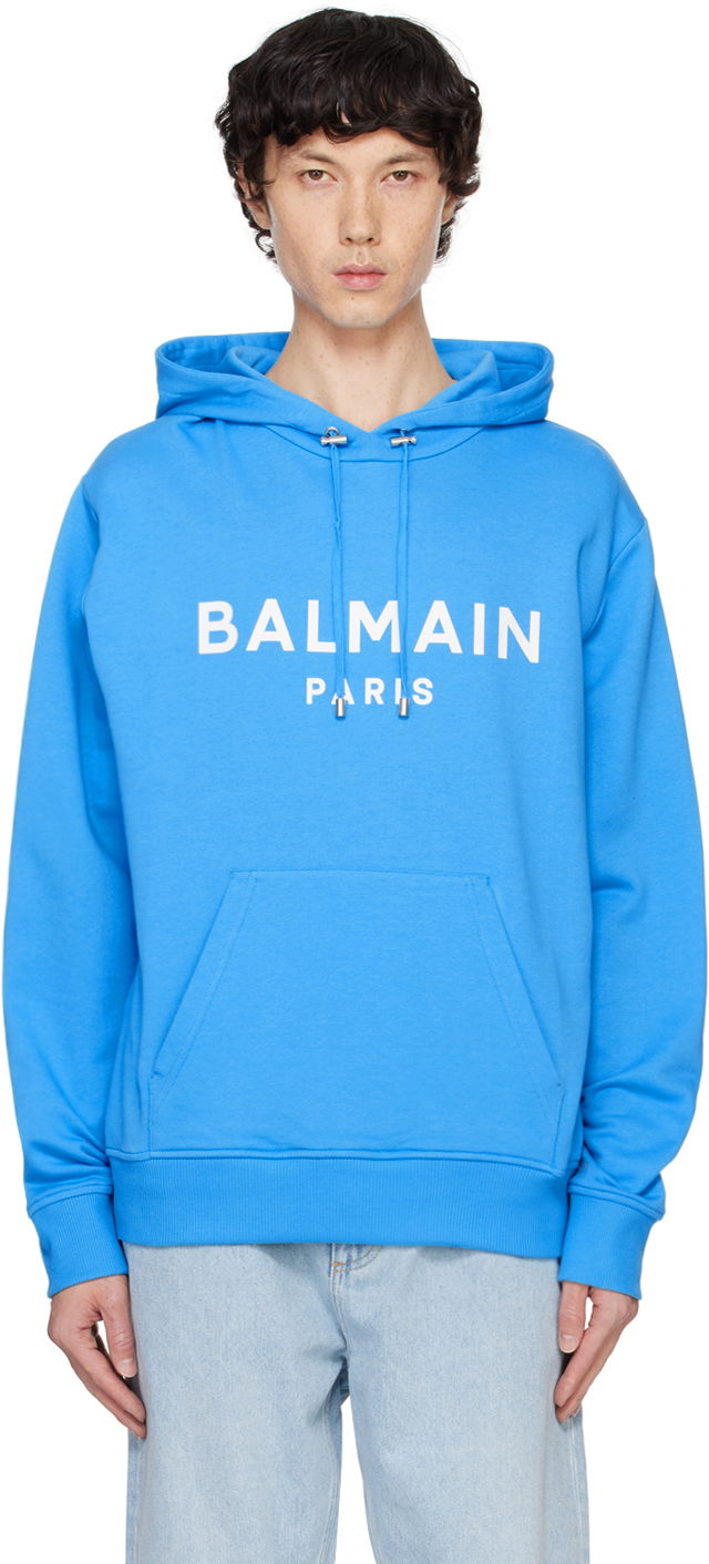 Mikina Balmain Hoodie With Print Modrá | DH0JR002BB65, 0