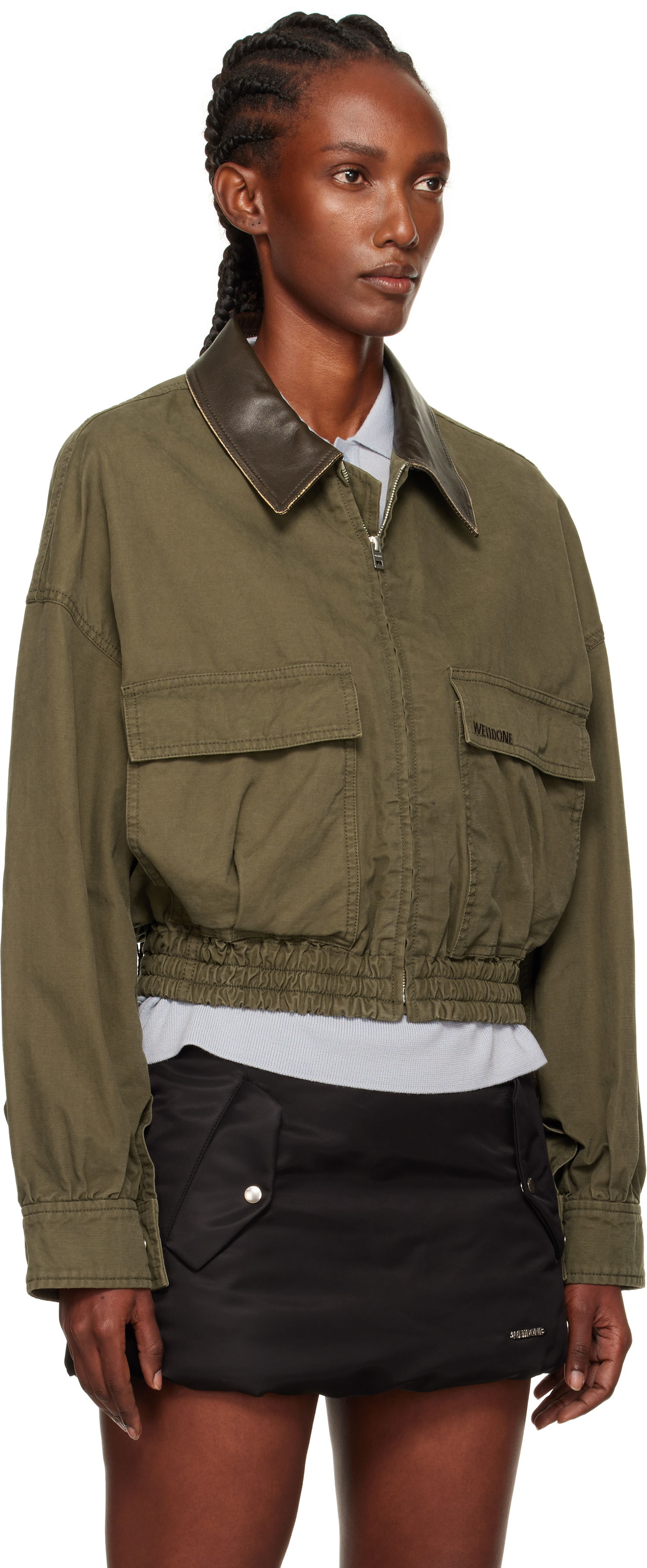 Bunda We11done We11done Leather Collar Cropped Jacket Zelené | WD-JP2-25-063-W-KK, 1