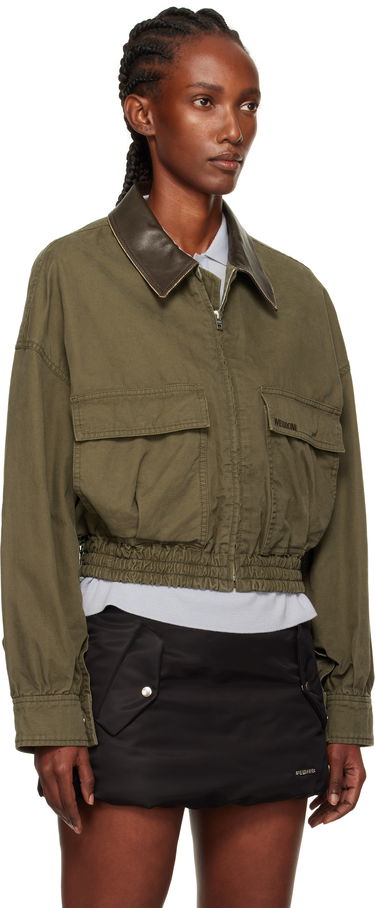 Bunda We11done We11done Leather Collar Cropped Jacket Zelené | WD-JP2-25-063-W-KK, 1