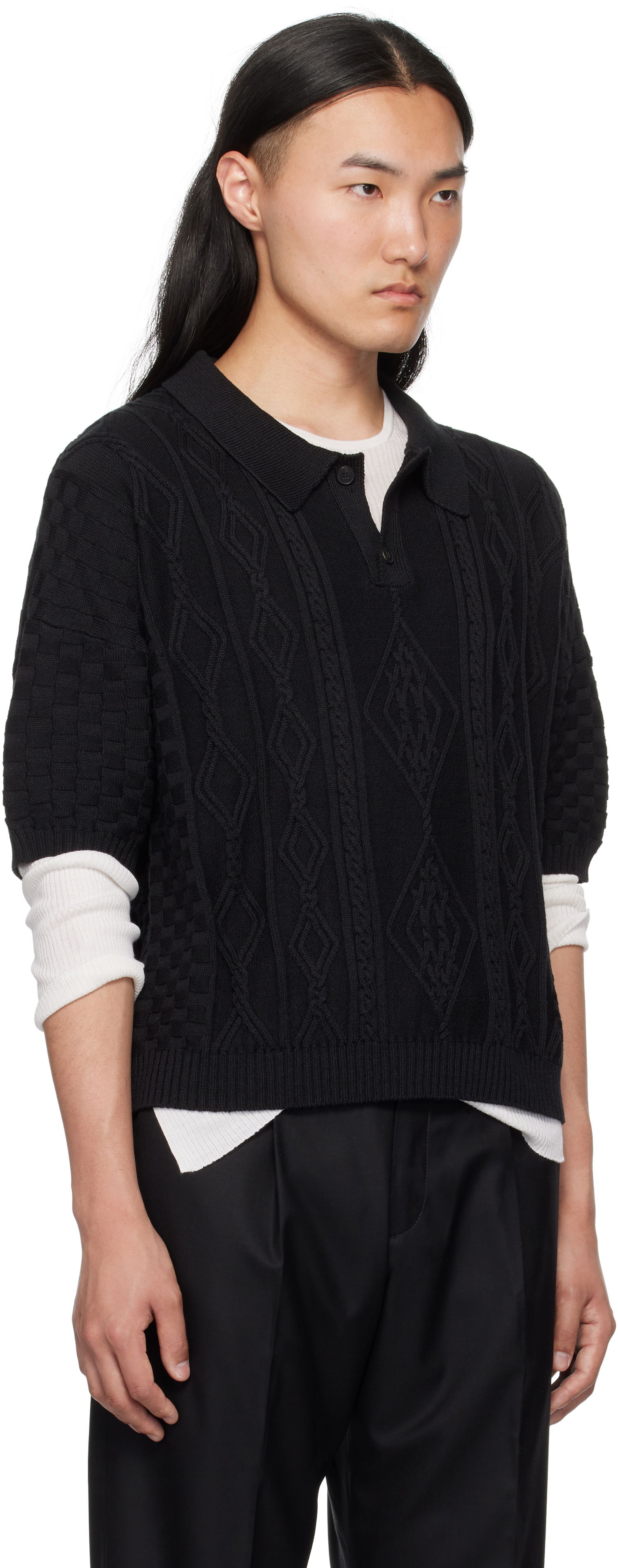 Polo tričko Enfants Riches Déprimés Enfants Riches Déprimés Anthony Cable Knit Polo Čierna | 080-239, 1