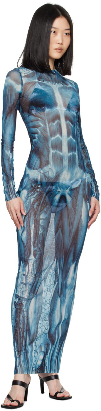 Šaty Jean Paul Gaultier 'The Écorché' Maxi Dress Modrá | 24/30-F-RO254-T554-505601, 3