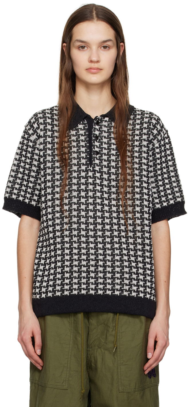 Polo tričko Needles NEEDLES Houndstooth Knit Polo Čierna | MR323, 0