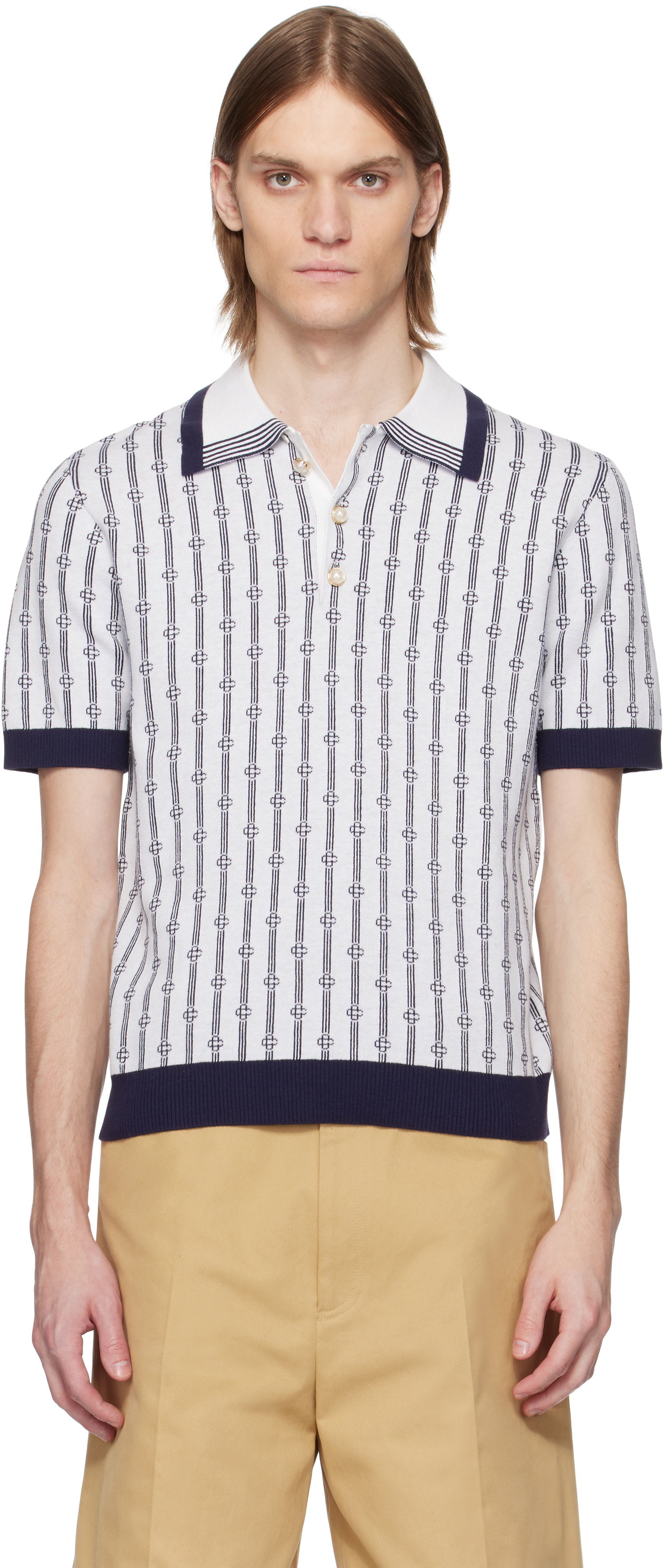 Polo tričko Casablanca Casablanca Monogram Knit Polo Biela | MS25-KW-895-01, 0