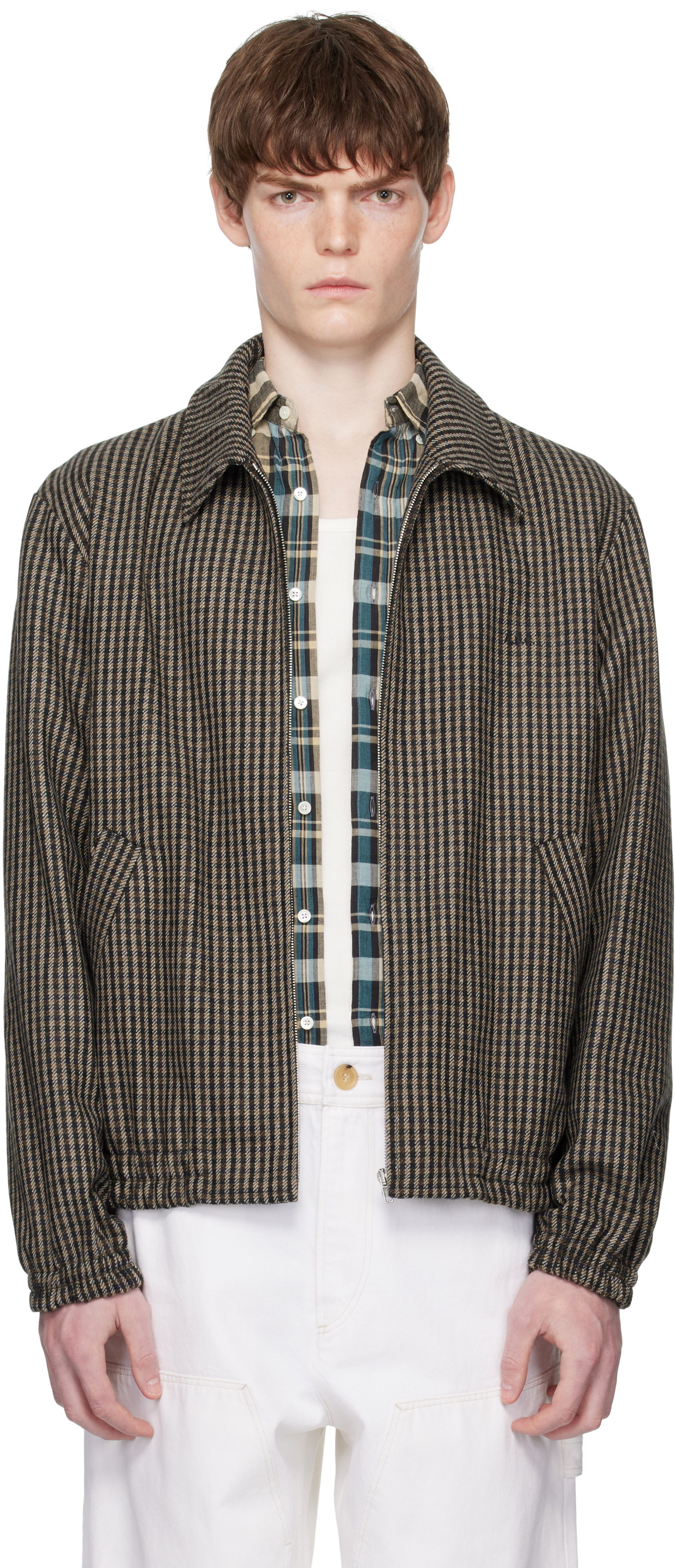 Bunda A.P.C. A.P.C. Gilbert Houndstooth Zip Jacket Hnedá | WOASP-M32018, 0