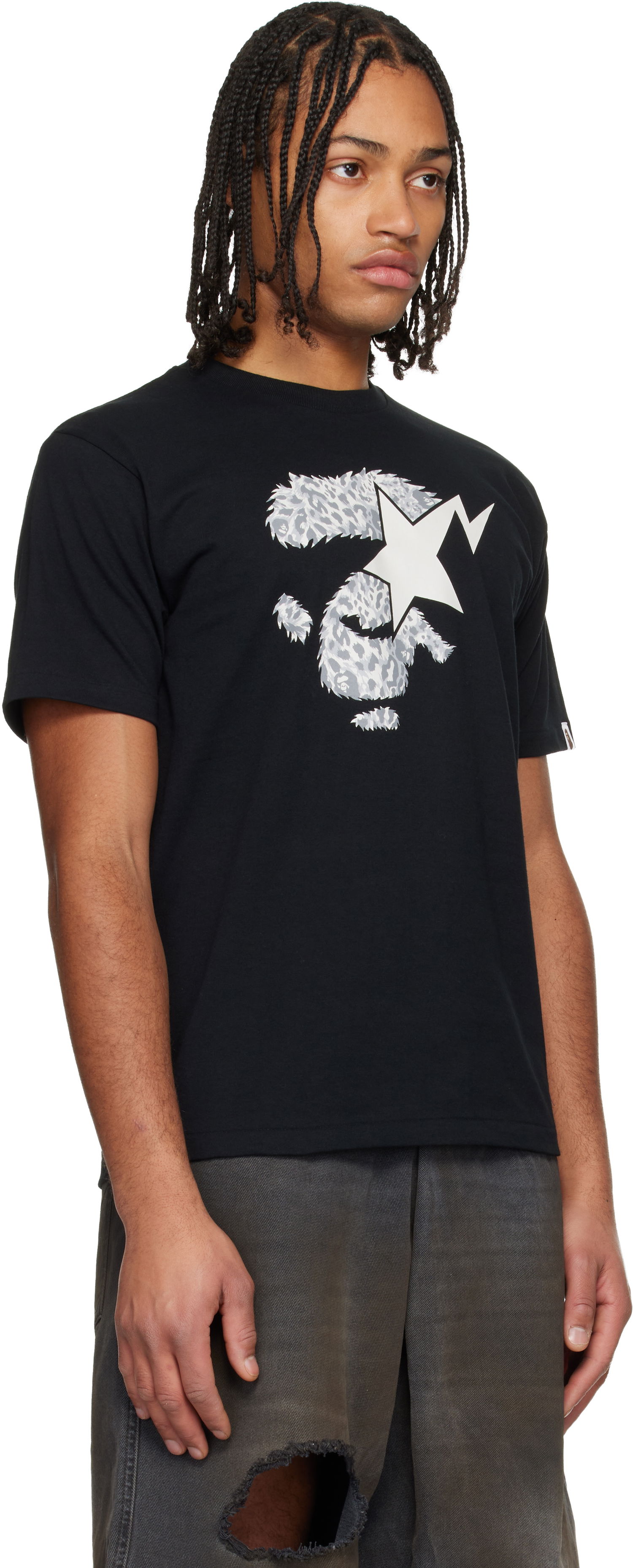 Tričko BAPE Wild Leopard Pattern Ape Face STA T-shirt Čierna | 001TEL801042M, 1