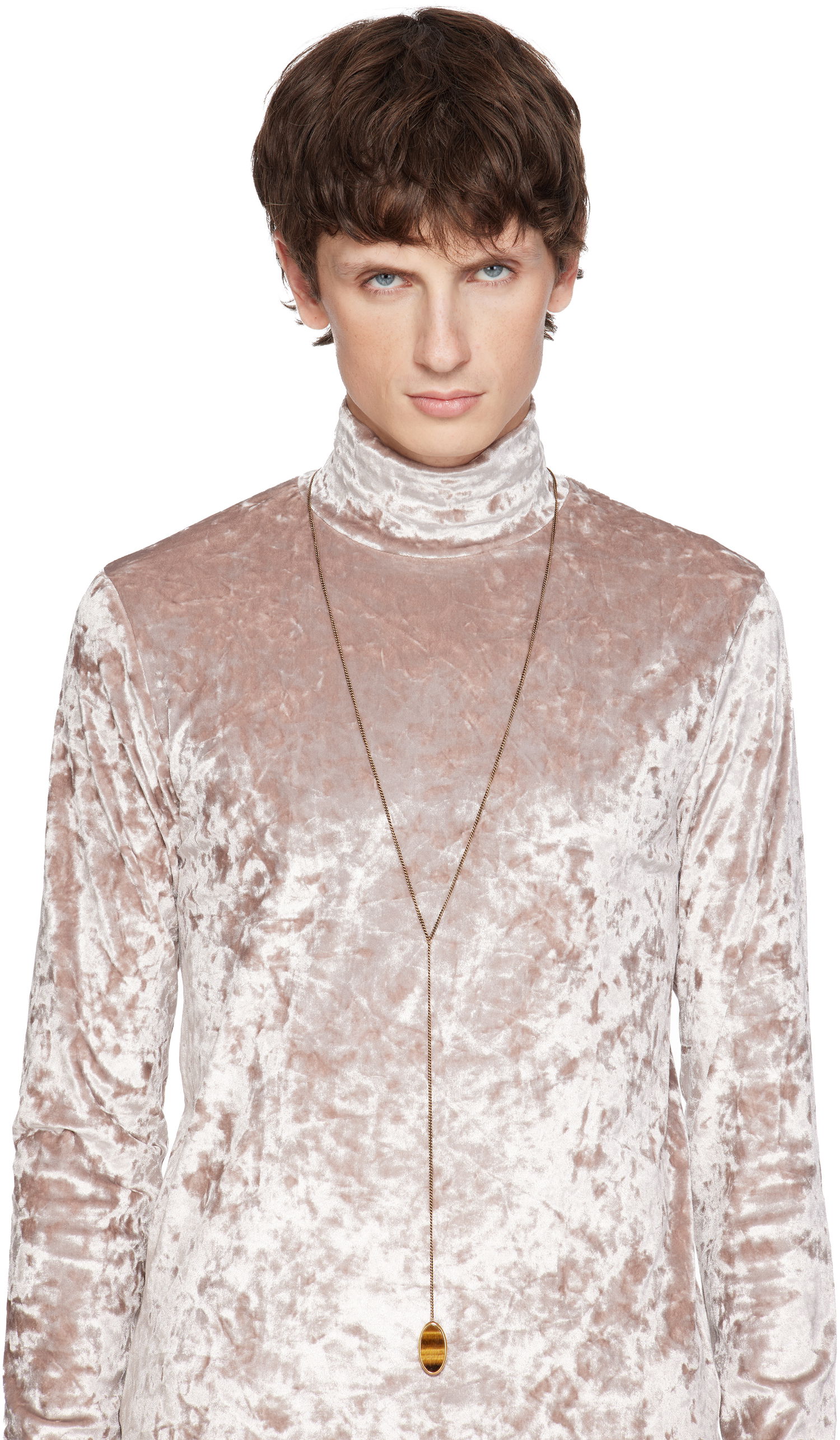 Náhrdelník Dries Van Noten Dries Van Noten Curb Chain Lariat Necklace with Tiger's Eye Pendant Hnedá | 252-028205-087, 1