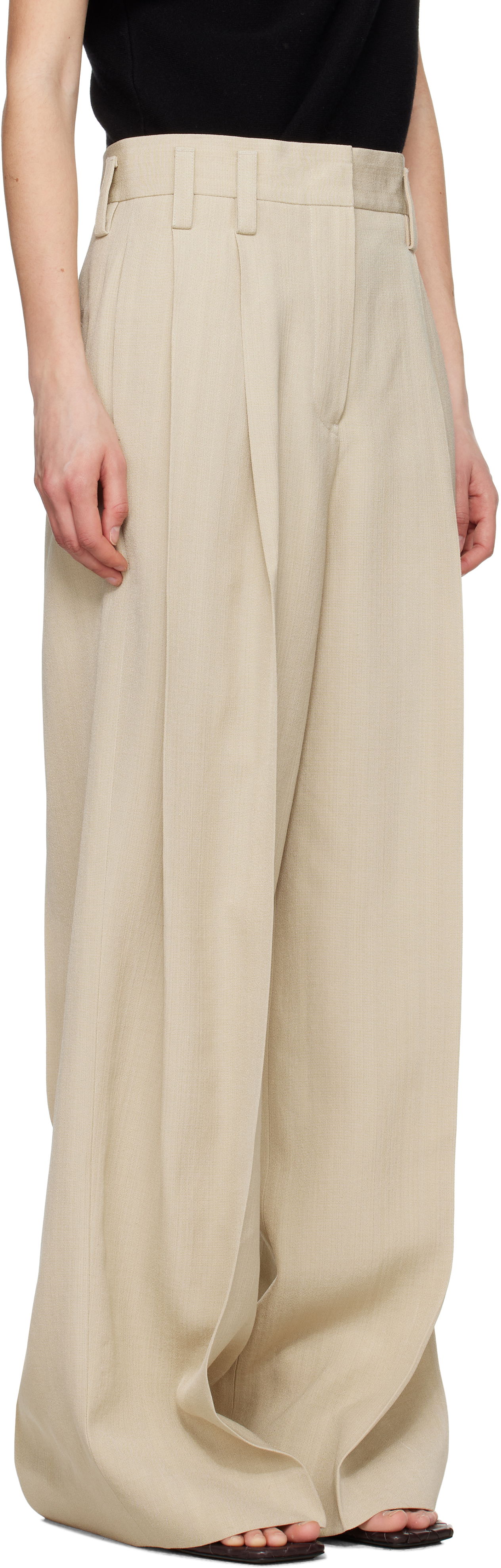Nohavice Jil Sander Jil Sander Voluminous Pleated Trousers Béžová | J03KA0292_J65005, 1