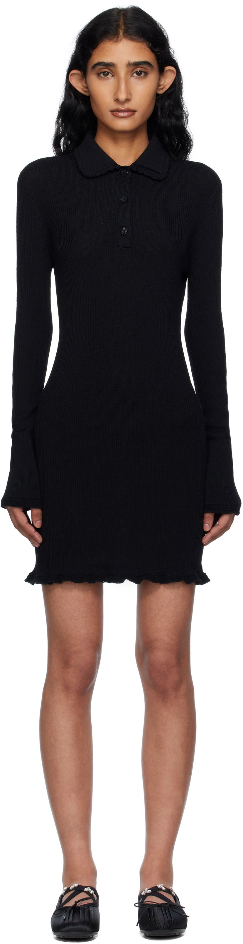 Šaty Cecilie Bahnsen Cecilie Bahnsen Botka Knit Polo Minidress Čierna | 2.25KNI57001 BOTKA DRESS