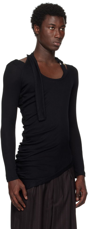 Tričko Jean Paul Gaultier Jean Paul Gaultier Ribbed Twisted Double Layer Piercing T-Shirt Čierna | 25/03-W-TO287-J000-00, 1