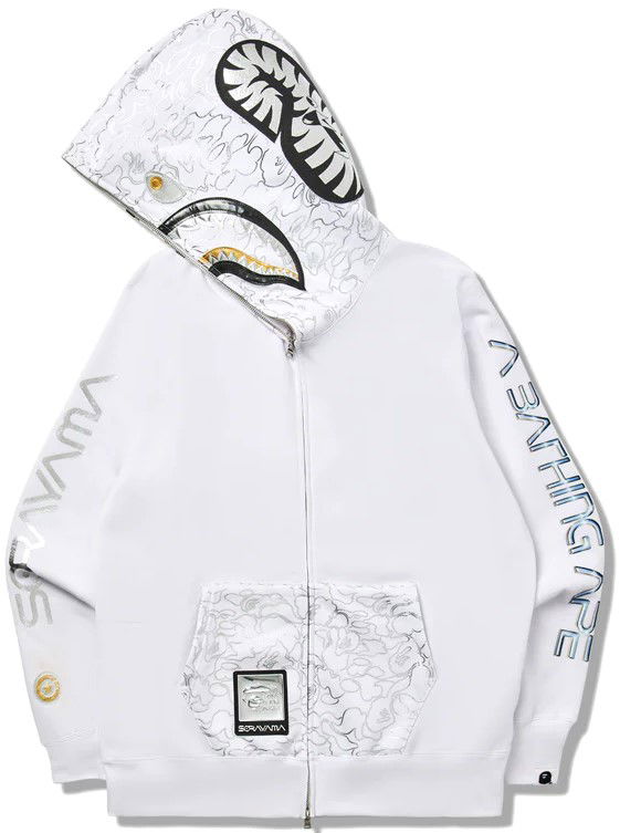 Bape X Hajime Sorayama Shark Full Zip Hoodie White