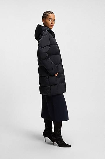 Prešívaná bunda BOSS Water-repellent Hooded Quilted Puffer Jacket with Piping Čierna | 50546834, 1