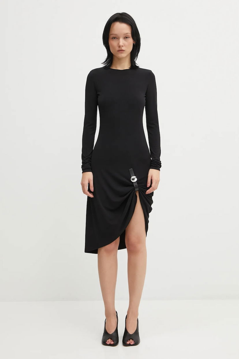 Šaty Coperni Suspended Long-Sleeve Midi Dress with Side Buckle Detail Čierna | COPR243F5022