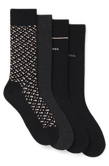 Ponožky BOSS Gift-boxed four-pack of regular-length socks featuring one patterned pair and three solid pairs Rôznofarebný | 50524322, 0