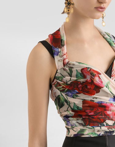 Tielko Dolce & Gabbana Dolce & Gabbana Marquisette and Chiffon Floral Print Corset Top Ružová | F7AX7TIS1Y7H25PR, 3