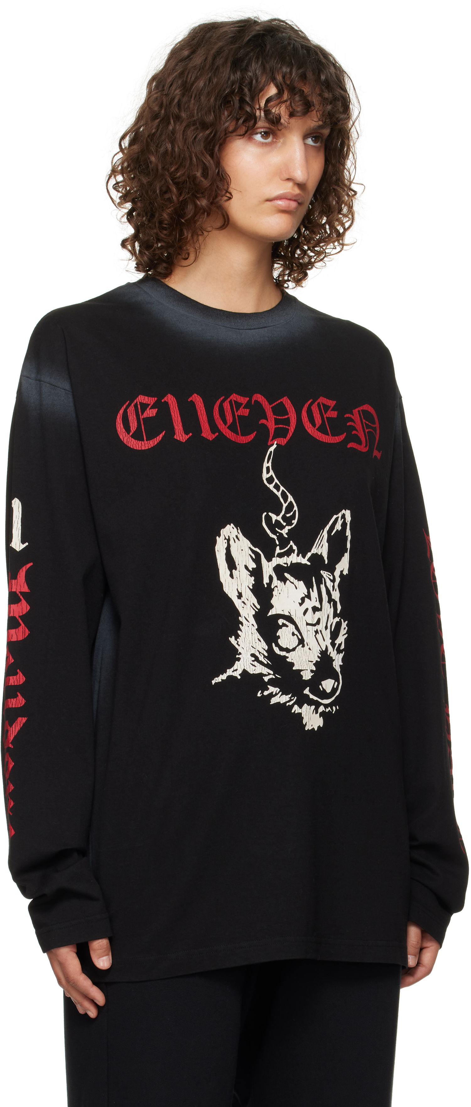 Tričko We11done 11 Graphic Long Sleeve T-Shirt Čierna | WD-TT3-24-762-U-BK, 1