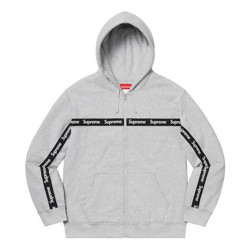 Mikina Supreme Text Stripe Zip Up Hoodie Šedá | SUP-FW19-848