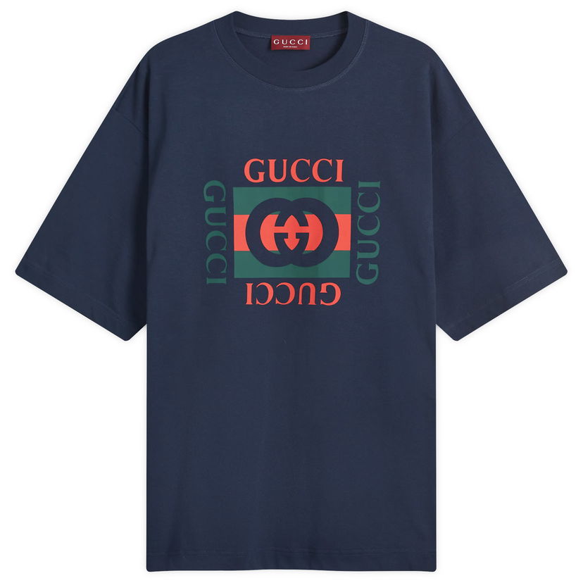 Tričko Gucci Interlocking Box Logo T-Shirt Navy | 784361-XJGKA-4735