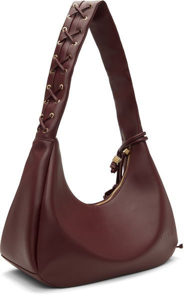 Taška cez rameno GANNI Medium Laced Strap Hobo Bag Vínová | A7262, 2