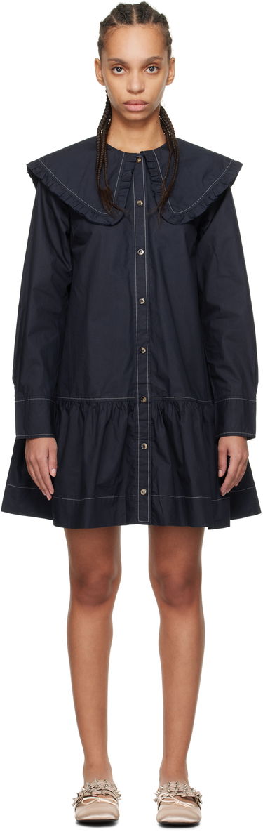 Šaty GANNI Ganni Ruffle Collar Drop Waist Minidress Navy | W0157, 0