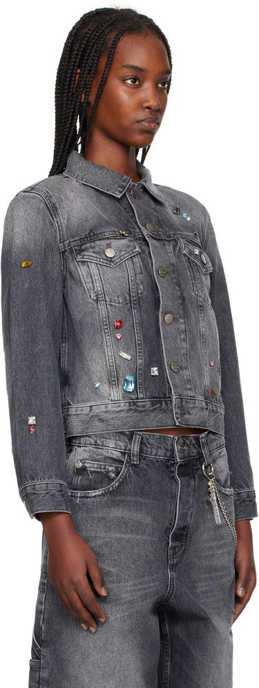 Bunda Marc Jacobs Marc Jacobs Fray Charm Shrunken Trucker Denim Jacket with Rhinestones Šedá | 2S5RJC015D02, 1