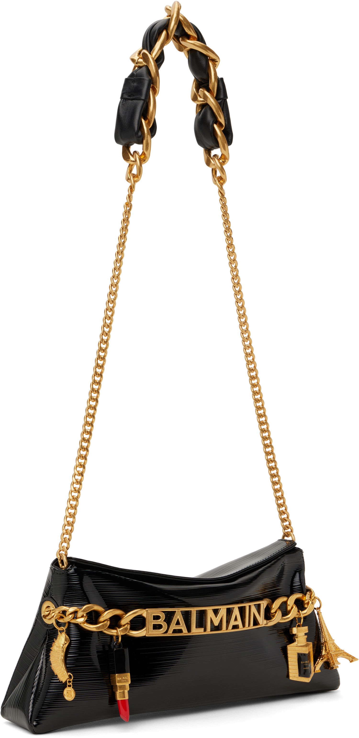 Kabelka Balmain Balmain 1945 Soft Striped Patent Leather Shoulder Bag Čierna | EN0LQ976LSTV, 1