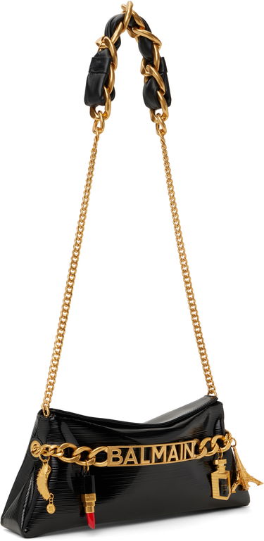 Kabelka Balmain Balmain 1945 Soft Striped Patent Leather Shoulder Bag Čierna | EN0LQ976LSTV, 1