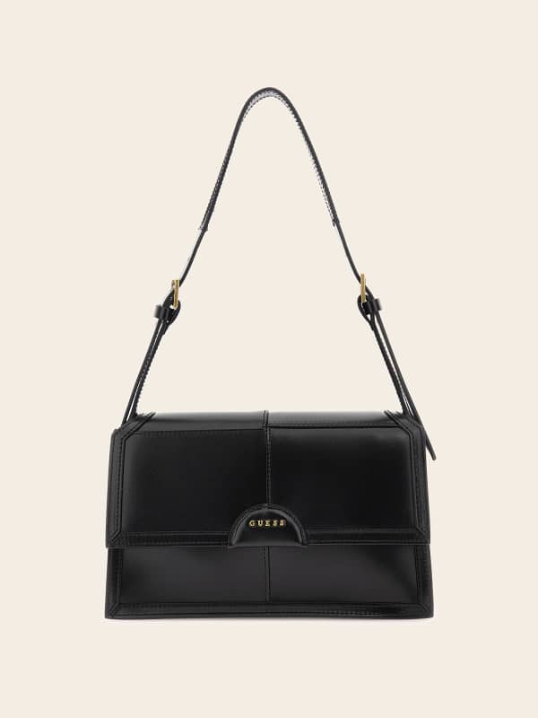 Taška cez rameno GUESS Isa Genuine Leather Shoulder Bag Čierna | HWSTLAL3416, 0