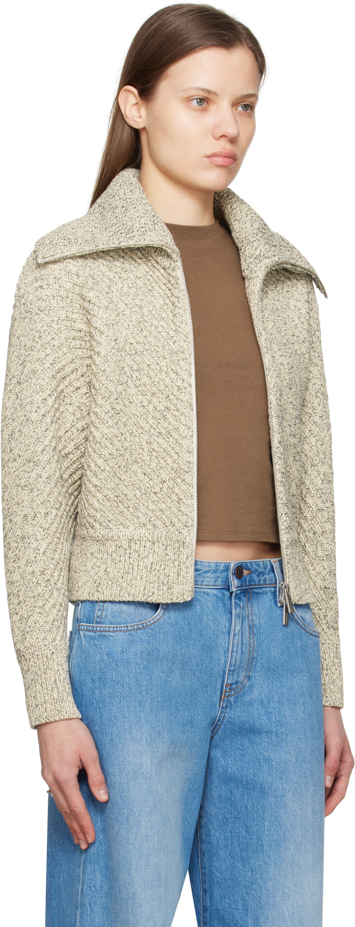 Sveter FERRAGAMO Ferragamo Cotton Diagonal Rib Knit Sweater Béžová | 780976, 1