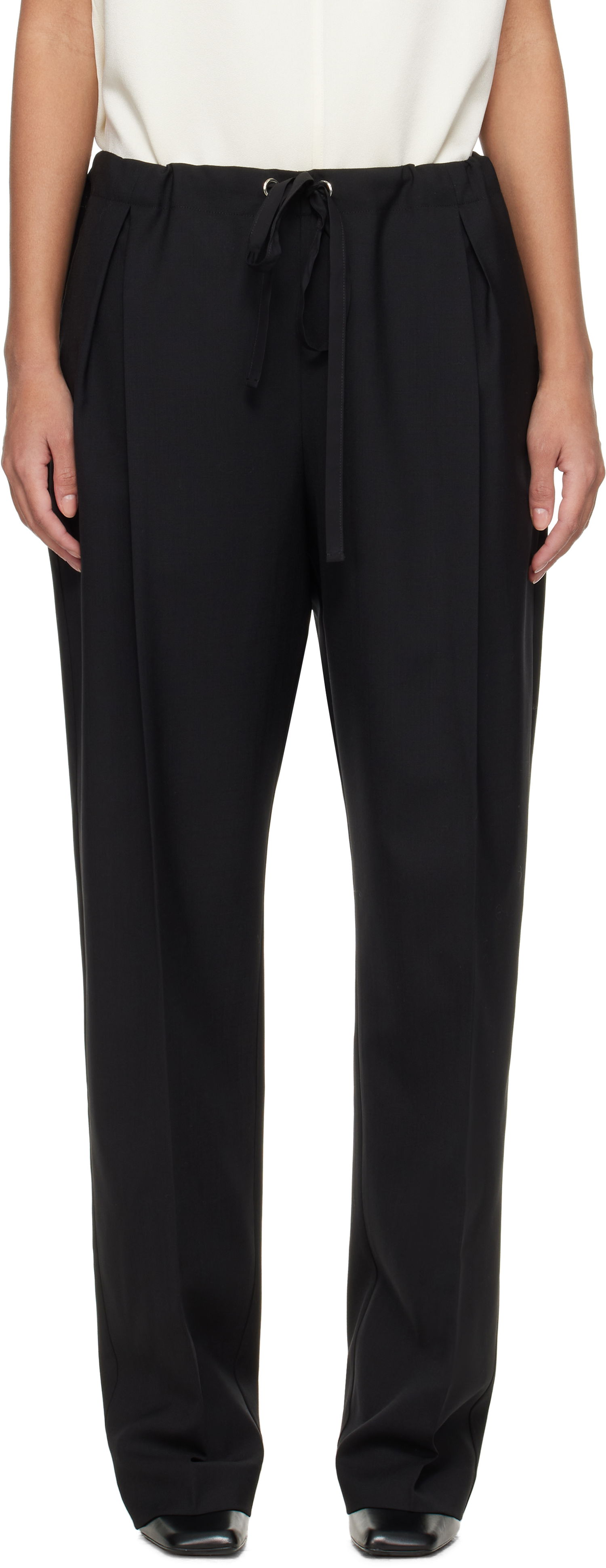 Nohavice Khaite Khaite Trenton Drawstring Pleated Trousers Čierna | 3160575, 0