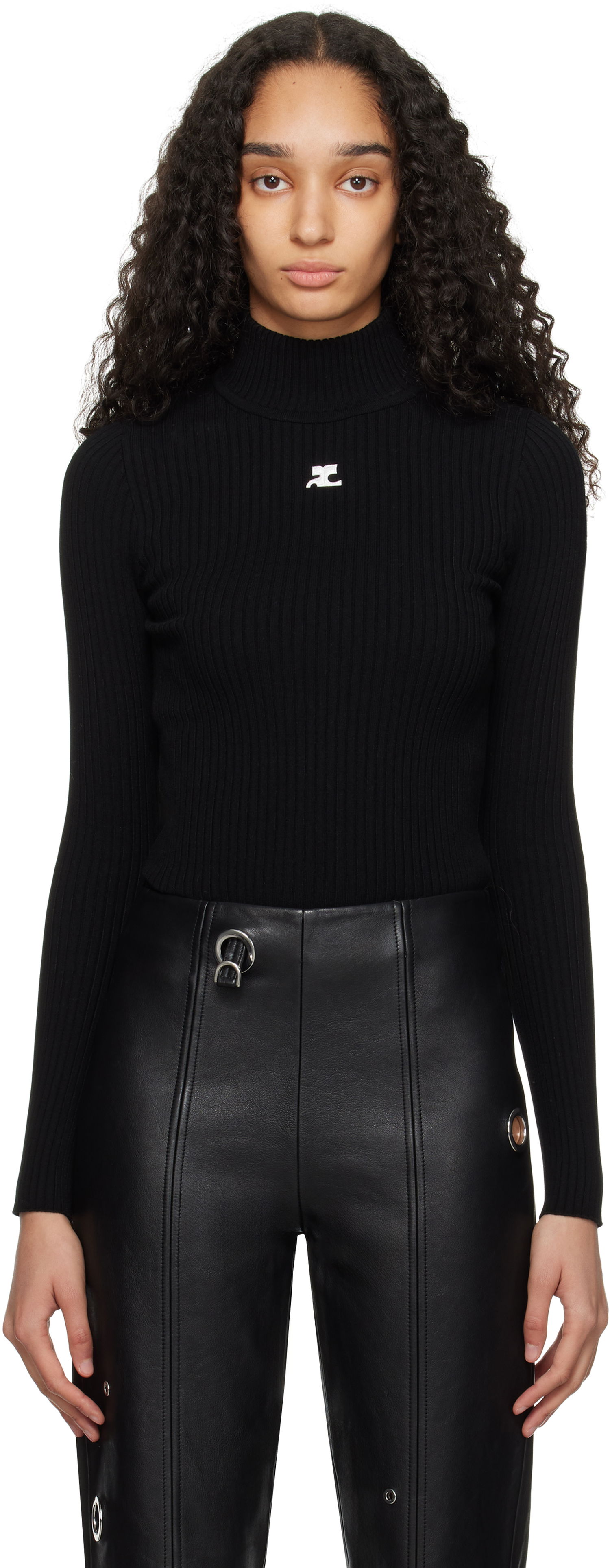 Sveter Courrèges Courrèges Reedition Rib Knit Mock Neck Sweater Čierna | PERMPU022FI0001, 0