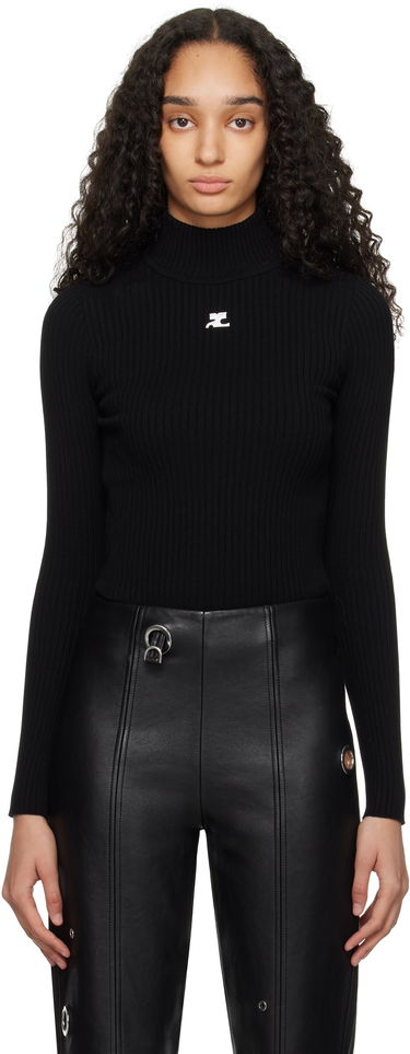 Sveter Courrèges Courrèges Reedition Rib Knit Mock Neck Sweater Čierna | PERMPU022FI0001, 0