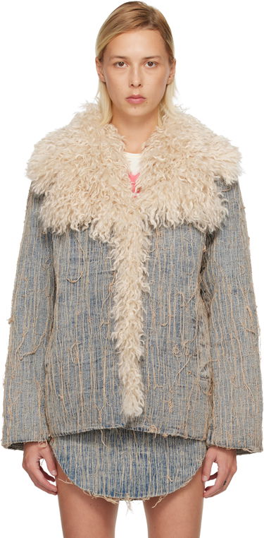 Bunda Diesel De-Aconic-S Frayed Denim Jacket with Faux Fur Trim Modrá | A19045 0CMBZ, 0