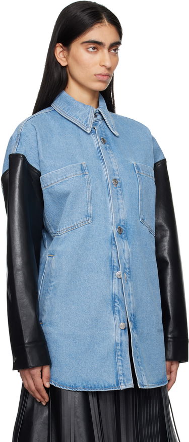Košeľa Nanushka Nanushka Zinnie Denim Shirt with Faux Leather Sleeves Modrá | NU25RSTP09753, 1