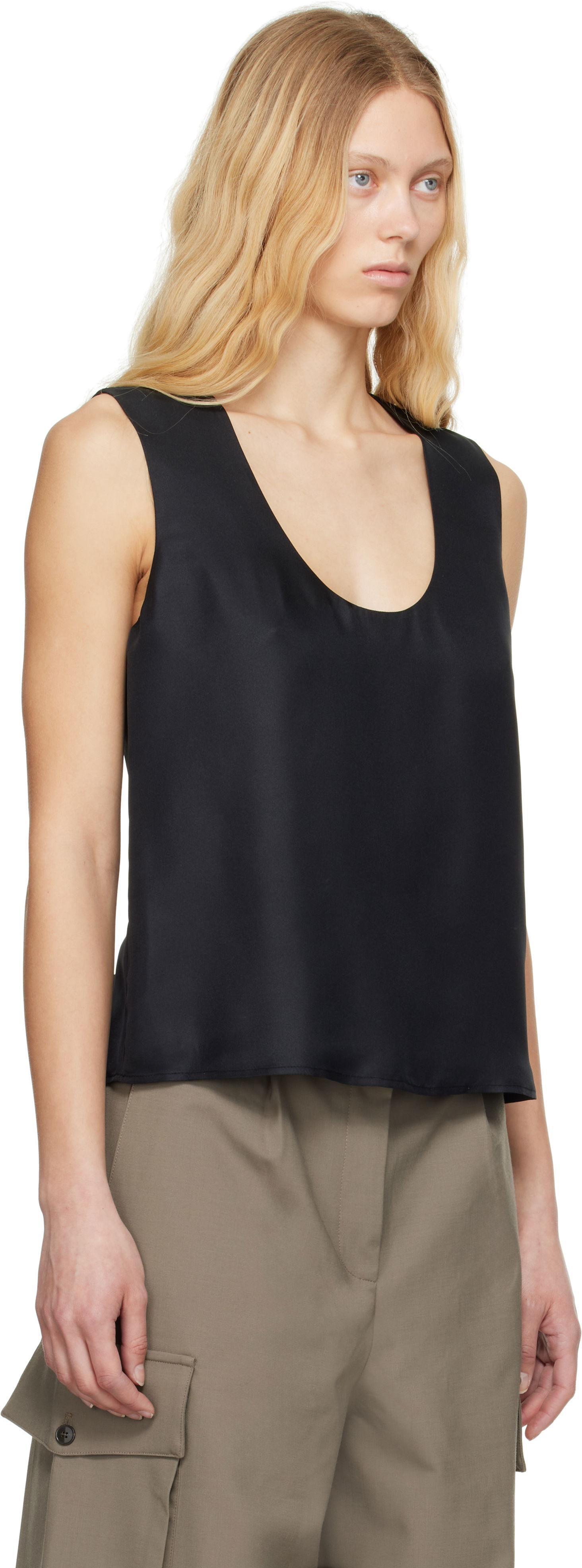 Tielko Róhe Róhe Scoop-Neck Silk Tank Top Čierna | 415-20-147, 1