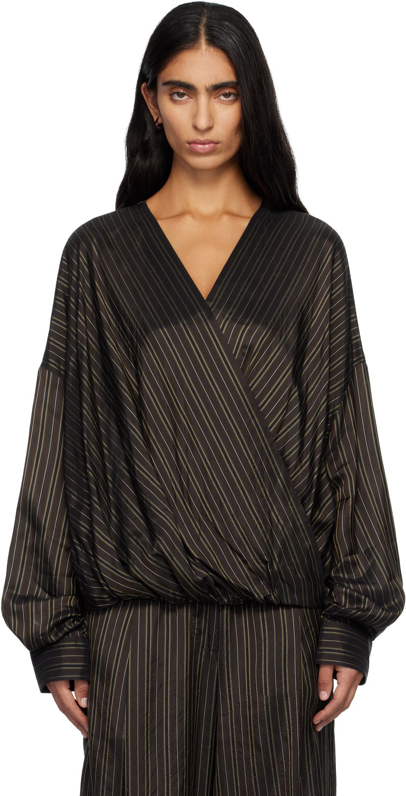 Košeľa Dries Van Noten Dries Van Noten Striped Long Sleeve Wrap Shirt Hnedá | 252-010715-2267