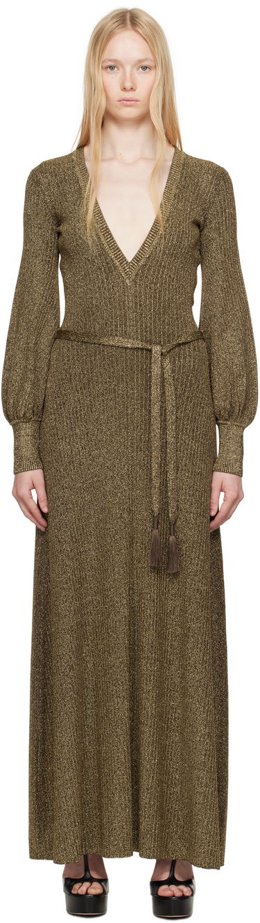 Šaty Tom Ford TOM FORD V-Neck Open Back Maxi Dress Metalická | ACK642-YAX876, 0