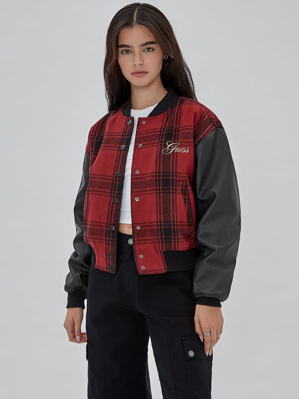Bunda GUESS Originals Plaid Bomber Jacket Vínová | W4RL27WEI00, 0