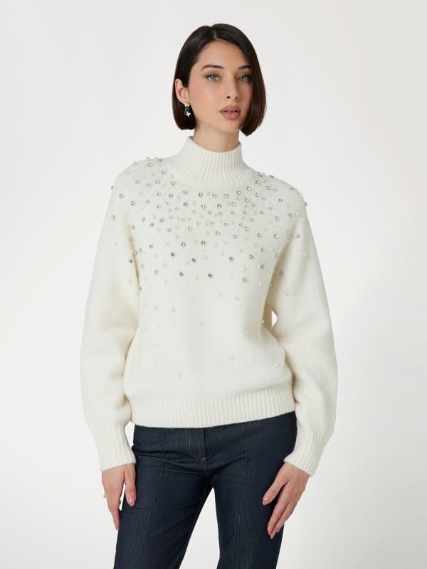 Wool Blend Sweater with Pearl Embellishment