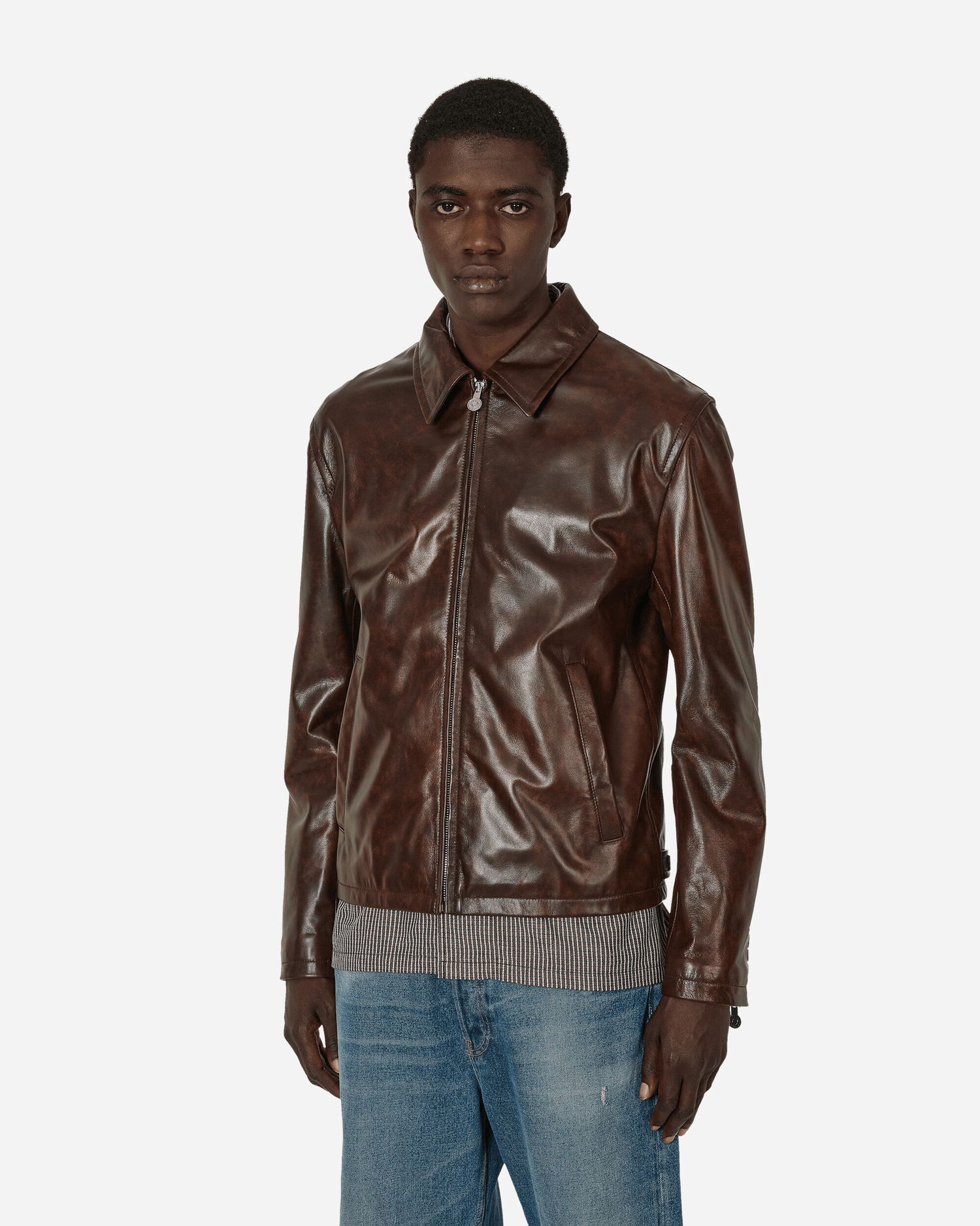 Bunda Acne Studios Leather Jacket Brown Hnedá | B70138- 700, 0